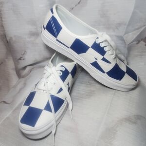 Blue and White checkerboard Van